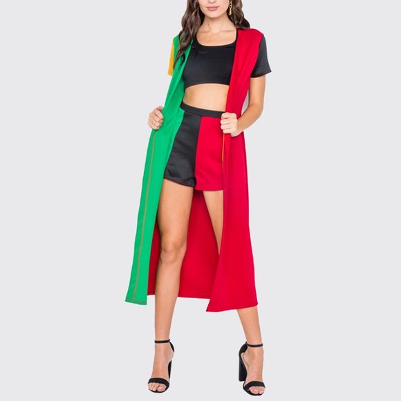 Goin Some Wear Pants - 90's Girl Colorblock Short Sleeve Trench Coat and Shorts Set